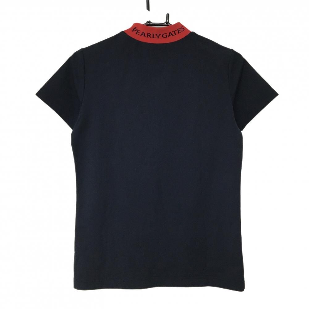 超美品】パーリーゲイツ 半袖ハイネックシャツ ネイビー×レッド
