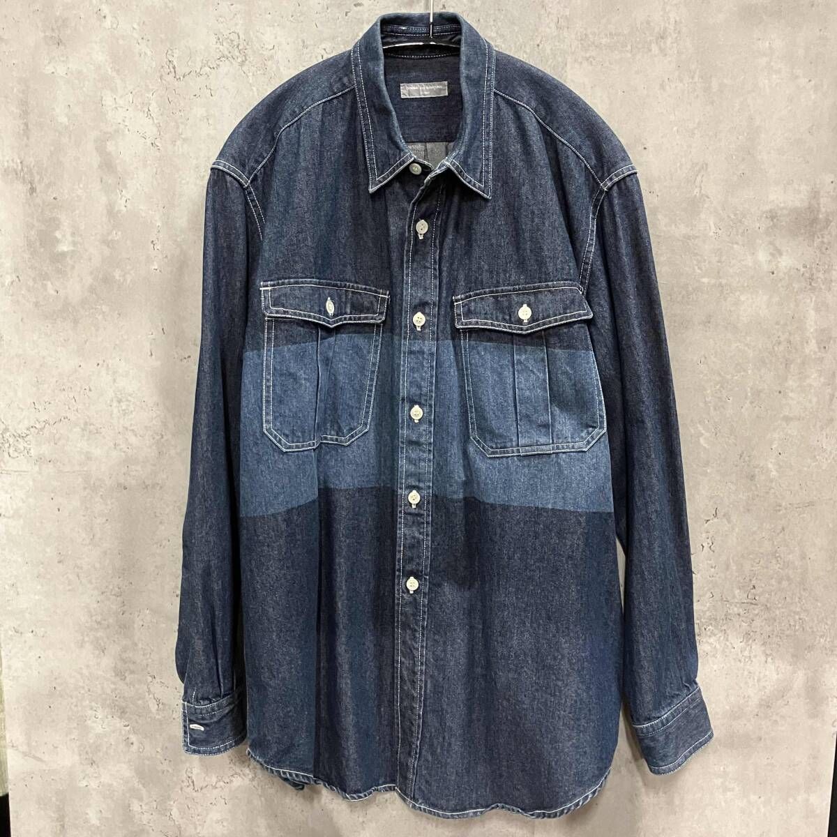 01aw Archive COMME des GARCONS HOMME バイカラーデニムシャツ 長袖シャツ コムデギャルソンオム