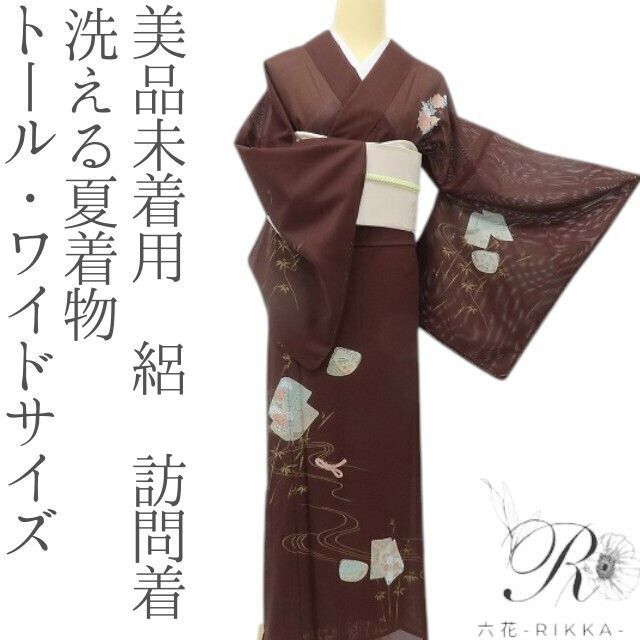 六花-RIKKA- 美品未着用 洗える夏着物 トール・ワイドサイズ 絽❀物語をまとう、マルーン色の夏姫❀訪問着 着物 A5531