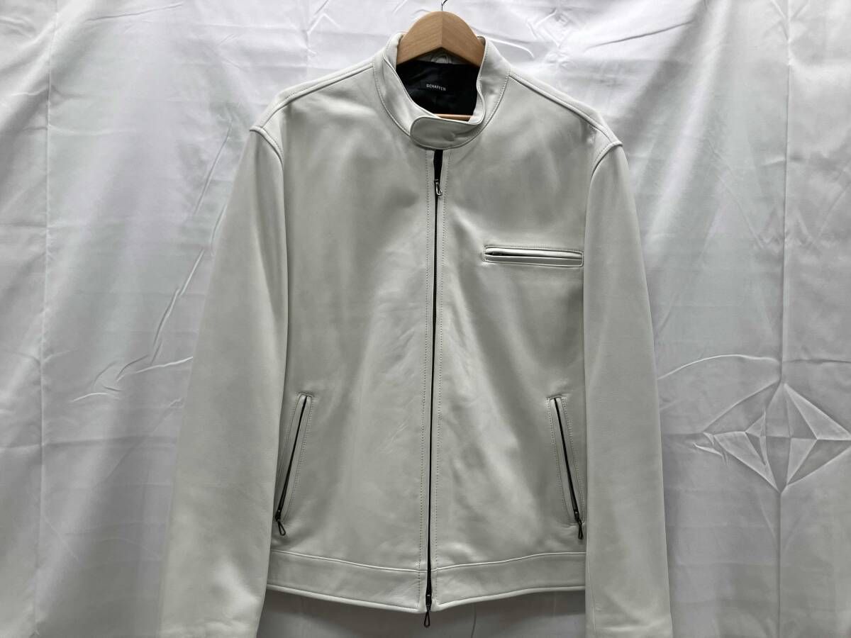 シャッフェン SCHAFFEN シングル ライダースジャケット 羊革 L ブルー SCHAFFEN シャッフェン シングルライダース 羊革 表記サイズ4 ホワイト