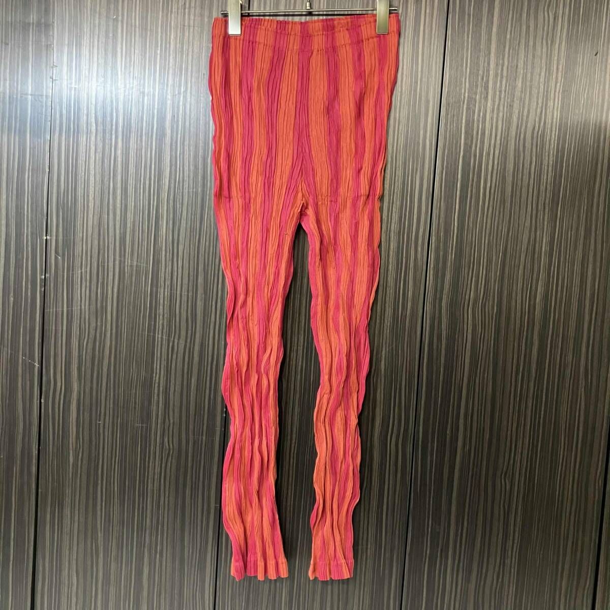 24ss PLEATS PLEASE パンツ シワプリーツストライプパンツ サイズ4 オレンジ PP41JF983 プリーツプリーズ