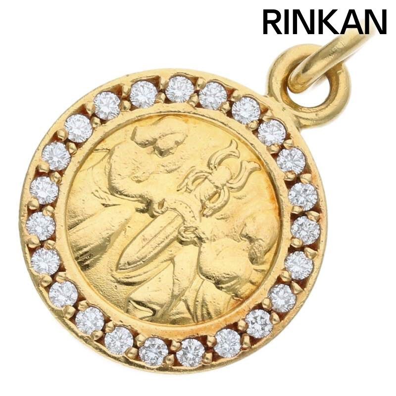 クロムハーツ 22K CHRM ANGL MDL P/D/エンジェルメダルチャーム PAVEダイヤ/ゴールドネックレストップ メンズ