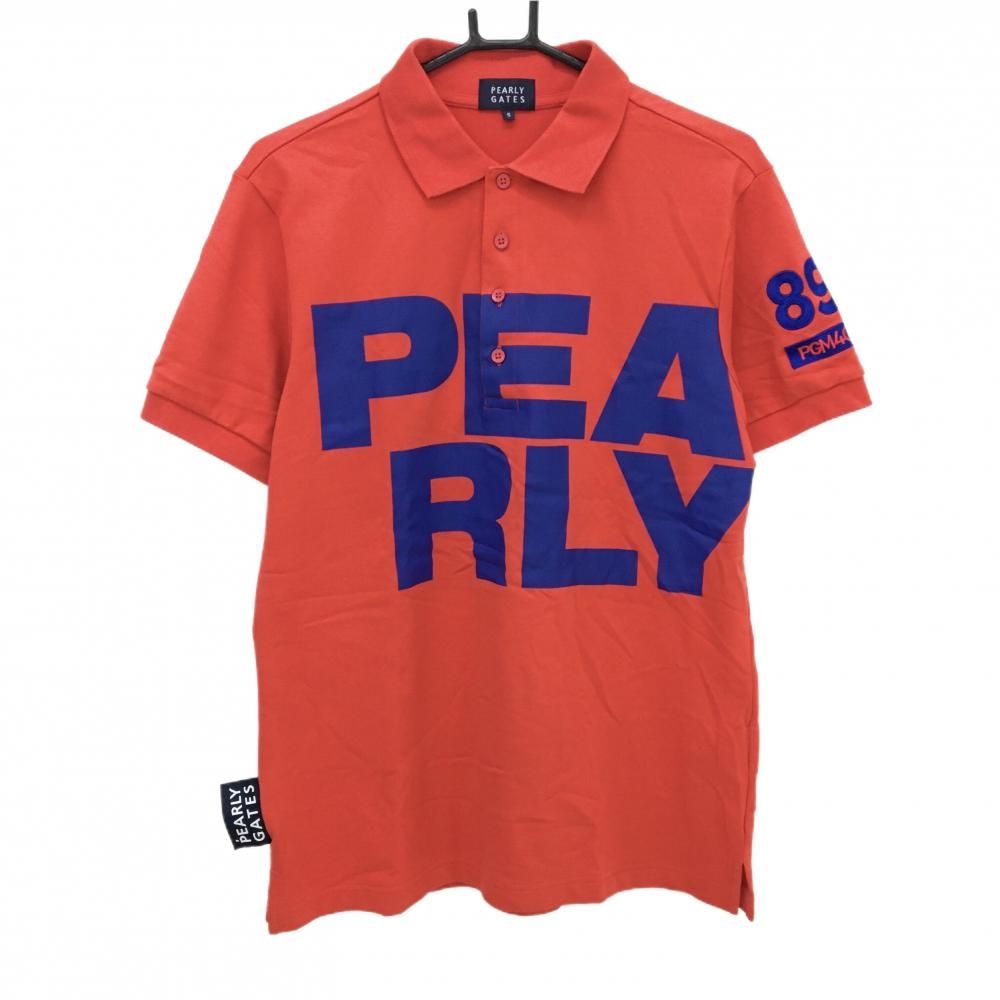 【美品】パーリーゲイツ 半袖ポロシャツ レッド×ネイビー ビッグロゴ メンズ 5(L) ゴルフウェア PEARLY GATES