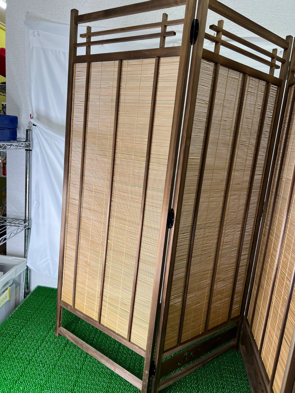 アンティーク 御簾屏風 四曲屏風 4連衝立 すだれ 間仕切り 和家具 古