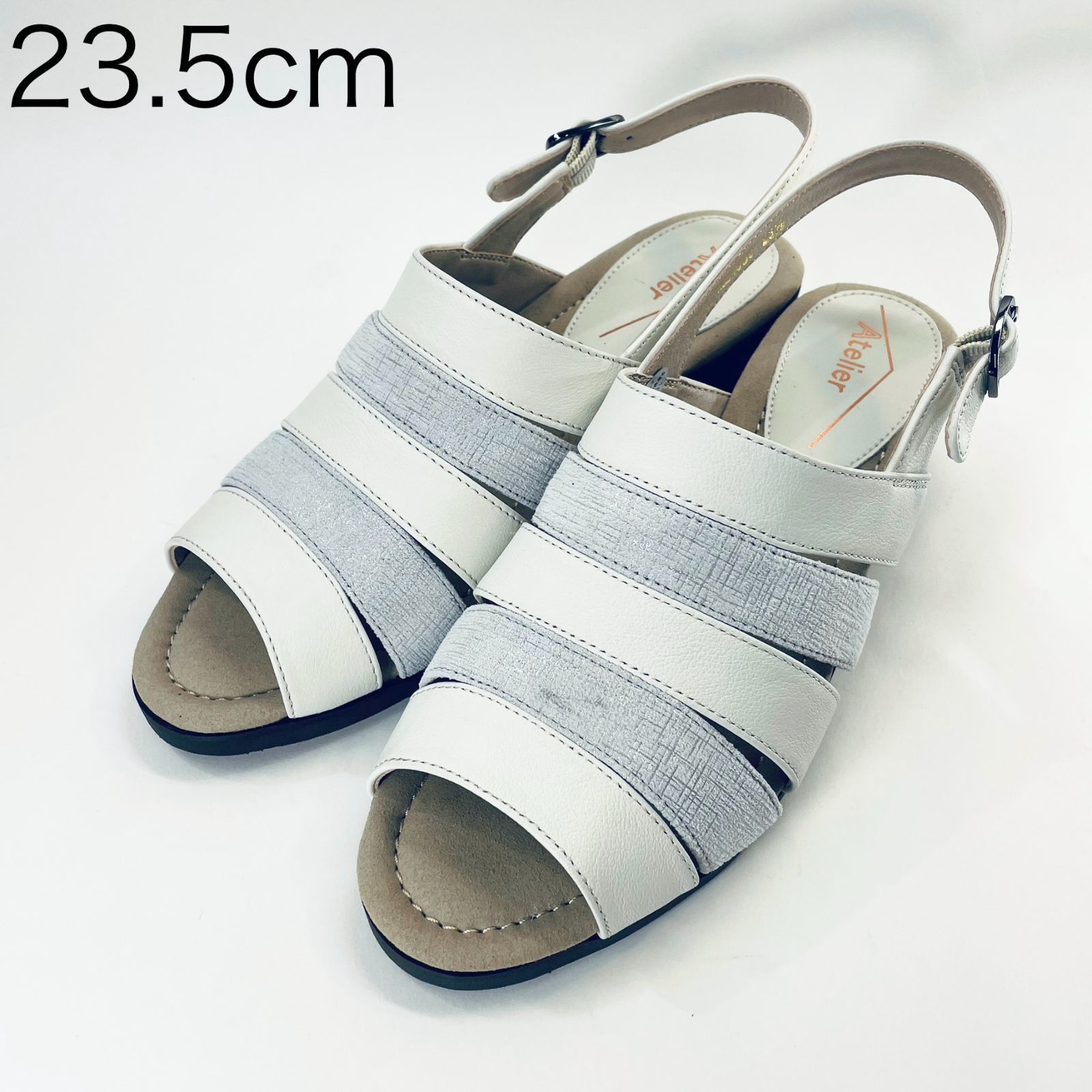 【新品 訳あり】【3E】アトリエ　異素材コンビサンダル　23.5㎝　グレー