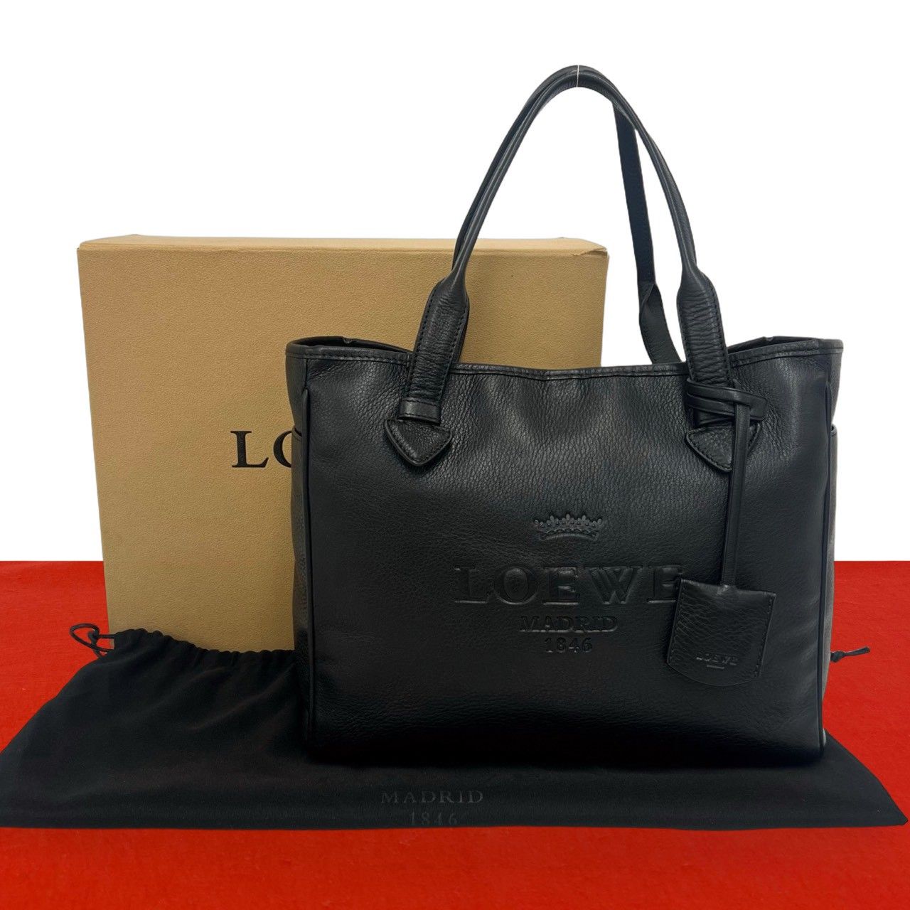 極 美品 箱 袋付き LOEWE ロエベ ヘリテージ ロゴ 型押し レザー 本革