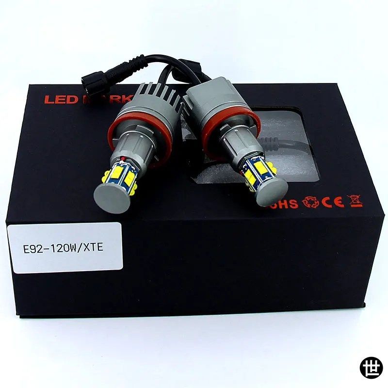 BMW E90 E95 E76 E82 M3 E60 E70用 12V 2*120W 240W H8 エンジェルアイ LEDマーカー XTE 4800LM ホワイト 6500K