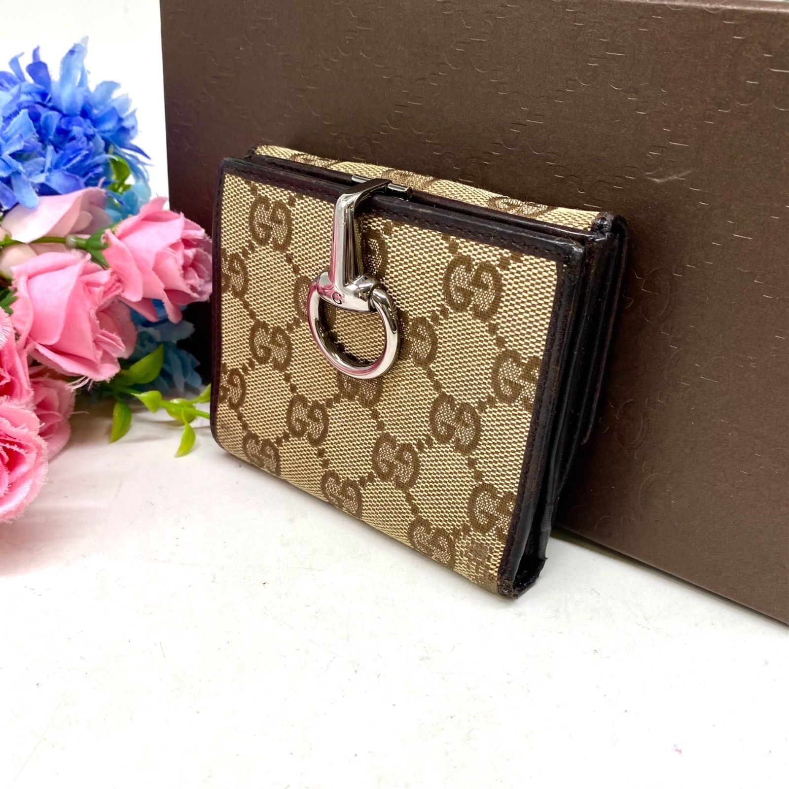 グッチ 折り財布 キャンバス GG ホースビット Wホック GB66