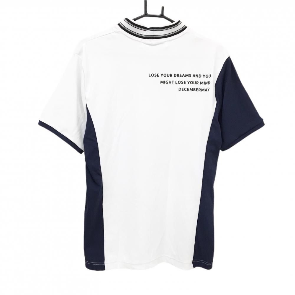 DECEMBERMAY ディセンバーメイハイネック 半袖TシャツネイビーサイズS ディセンバーメイ 半袖ハイネックシャツ 白×ネイビー ネックロゴ 切替