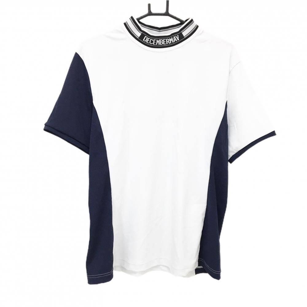DECEMBERMAY ディセンバーメイハイネック 半袖TシャツネイビーサイズS ディセンバーメイ 半袖ハイネックシャツ 白×ネイビー ネックロゴ 切替