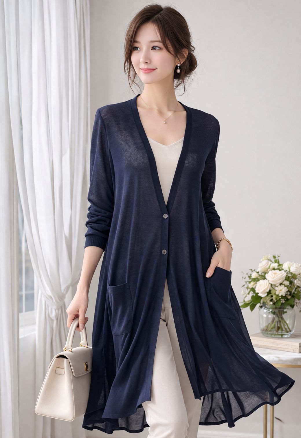 ★美品★FOXEY/フォクシーブティックロングカーディガン シュクレF 特別限定プライス / 動くたび、歩くたびに美しく揺らめく】FOXEY