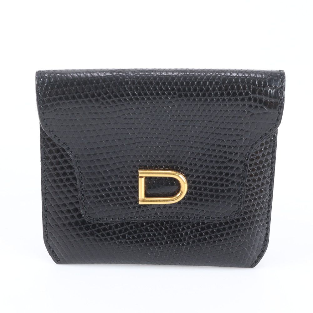 極美品 DELVAUX デルヴォー リザード レザー コインケース 小銭入れ 財布 ブラック 黒 ブランド メンズ レディース WNM EG30-10【中古】