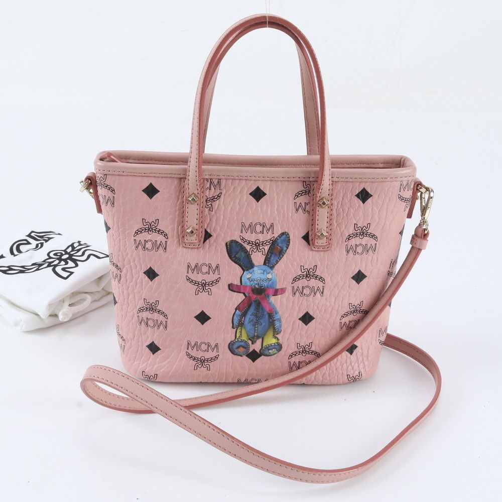 美品 MCM エムシーエム ヴィセトス ラビット 2WAY ショルダーバッグ 斜め掛け ハンド レザー 本革 ピンク レディース WNM EG30-3【中古】