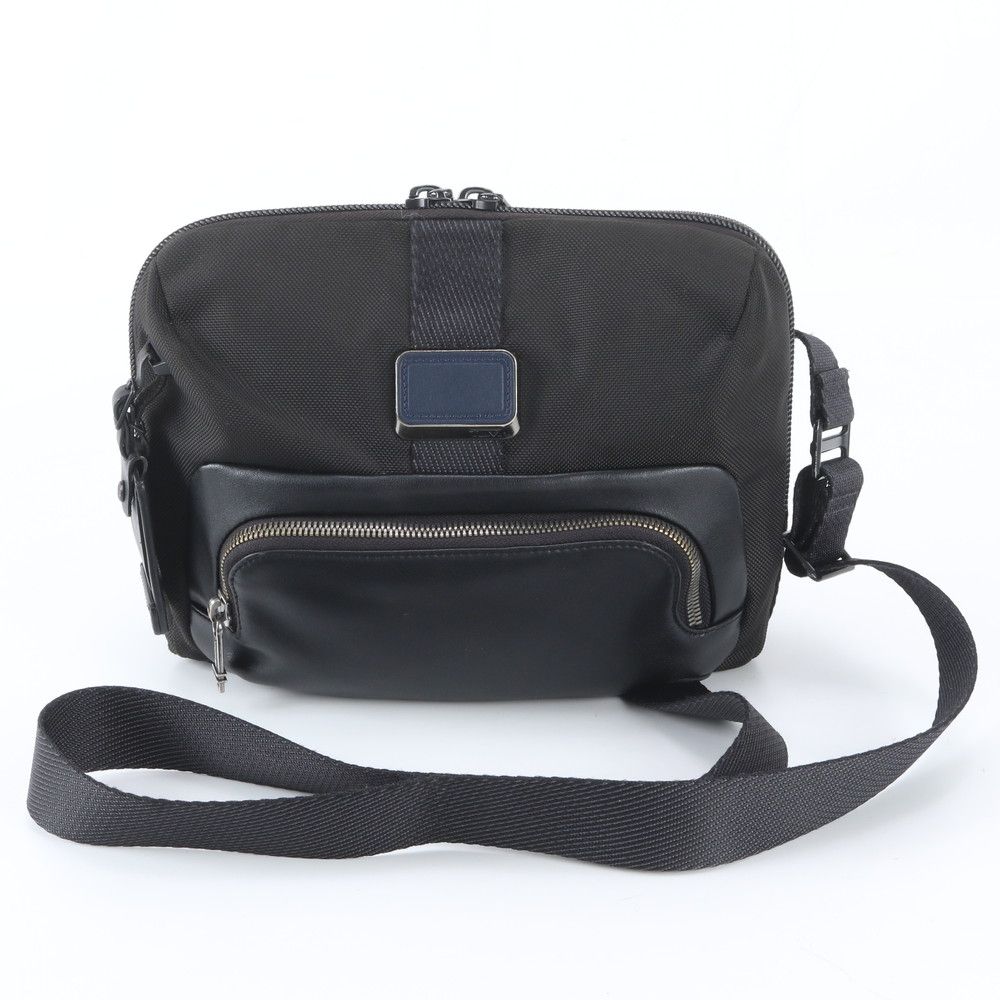 美品 TUMI トゥミ トレーサータグ付 232305D レザー ナイロン ショルダーバッグ メッセンジャー 通勤 黒 メンズ WWM EG39-10【中古】