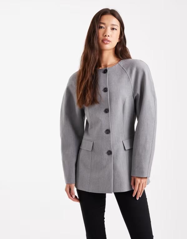 エイソス レディース アウター ジャケット・ブルゾン ブレザー ASOS DESIGN cinch high break point cocoon blazer in heather Gray Mel