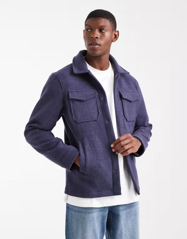 ブレーブソウル メンズ アウター ジャケット・ブルゾン Brave Soul button up shacket NAVY ネイビー