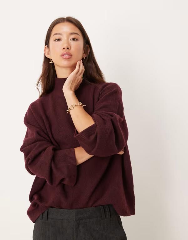 エイソス レディース アウター ニット・セーター スタンドネック セーター ASOS DESIGN longline sweater with funnel neck in plum Plum プラム