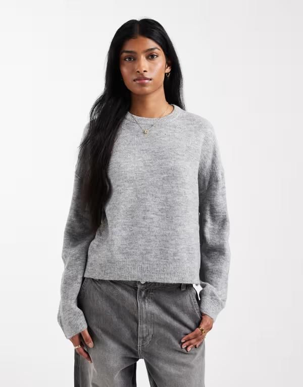 オンリー レディース アウター ニット・セーター ONLY relaxed knit sweater in mid Medium Gray グレー