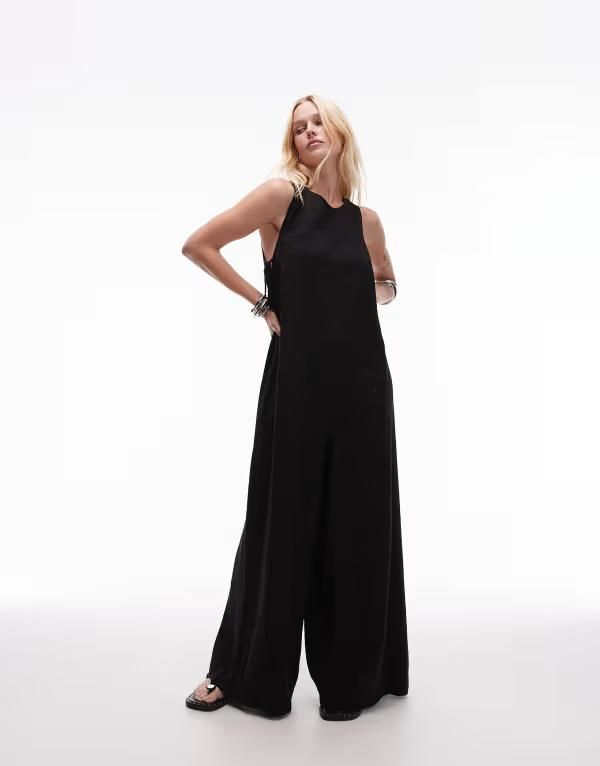 トップショップ レディース トップス ジャンプスーツ Topshop throw on boxy jumpsuit cupro Black ブラック