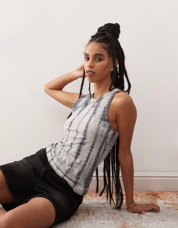 ウィークデイ レディース トップス タンクトップ Weekday tank top tie dye Black tie dye ブラック