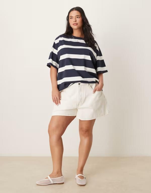 エイソス レディース ボトムス ハーフパンツ・ショーツ A ライン ショートパンツ デニム ASOS Curve ASOS DESIGN Curve denim longline a line sho