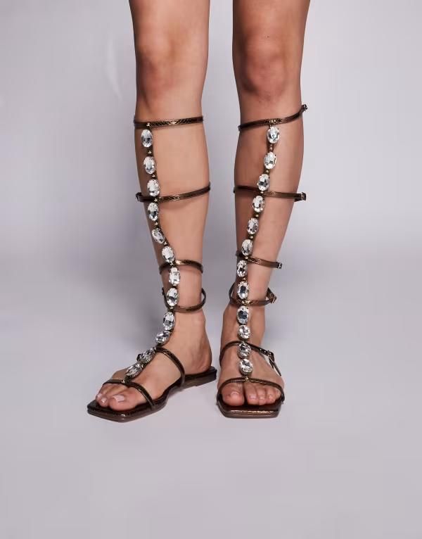 シミ レディース シューズ サンダル トール SIMMI Shoes Simmi London Zenya gladiator sandals with stone details in bronze