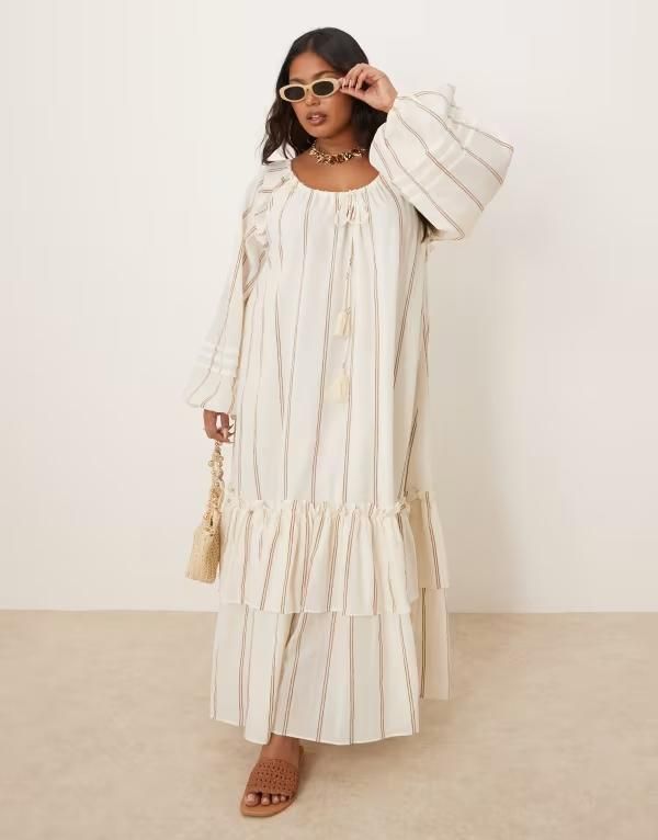 エイソス レディース トップス ワンピース ティアード マキシワンピース ギャザー マキシ ASOS Curve ASOS DESIGN Curve maxi dress with ruched ch