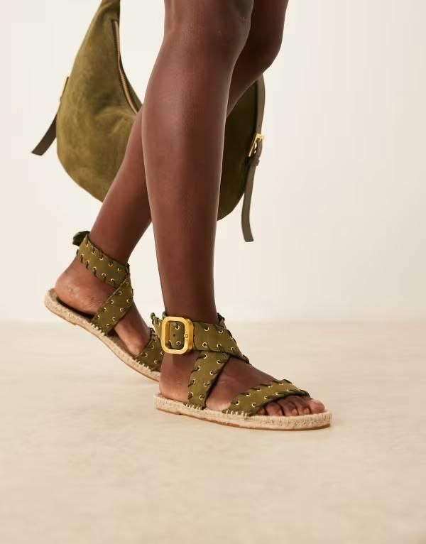 エイソス レディース シューズ サンダル ASOS DESIGN Jazzy whipstitch espadrille sandals Khaki カーキ