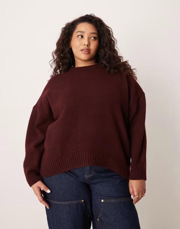 エイソス レディース アウター ニット・セーター クルーネック ASOS Curve ASOS DESIGN Curve oversized crew neck sweater with curved