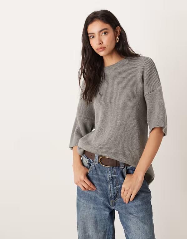 エイソス レディース トップス Tシャツ ニット ASOS DESIGN relaxed knitshirt Gray グレー