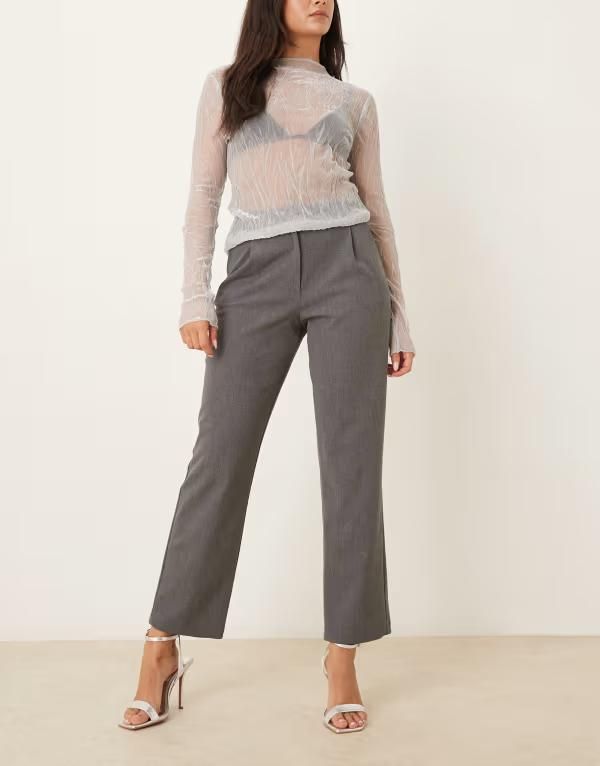 エイソス レディース ボトムス カジュアルパンツ ローライズ パンツ ASOS DESIGN low rise tailored pants Gray グレー