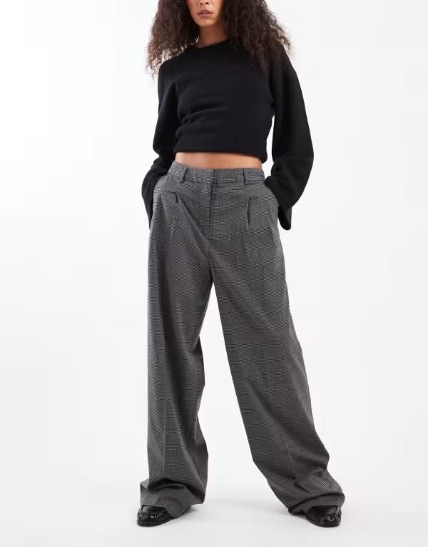 ヴェロモーダ レディース ボトムス カジュアルパンツ ワイドレッグ パンツ Vero Moda wide leg dad pants melange check Medium gray melange