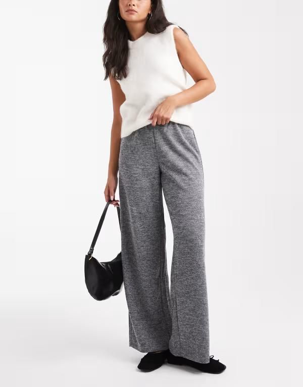 ヴェロモーダ レディース ボトムス カジュアルパンツ パンツ Vero Moda loose pull on pants in heathered salt and pepper Black Marl