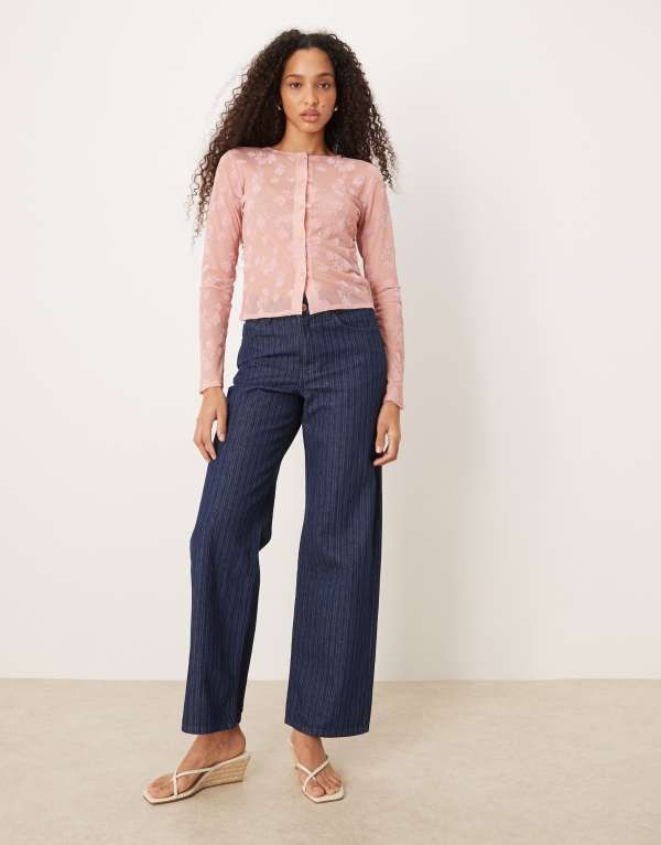 エイソス レディース ボトムス デニムパンツ デニム ジーンズ ASOS DESIGN boyfriend jeans in striped denim Blue ブルー