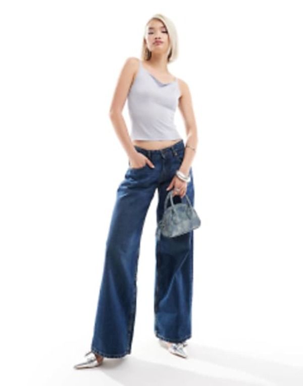 モーテル レディース ボトムス デニムパンツ ワイドレッグ ローライズ ジーンズ Motel roomy wide leg low rise jeans in mid indigo Mid indig