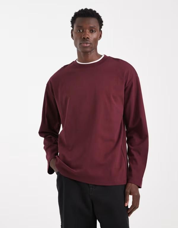 エイソス メンズ トップス Tシャツ ASOS DESIGN heavyweight oversized long sleeve tshirt Port royale バーガンディ