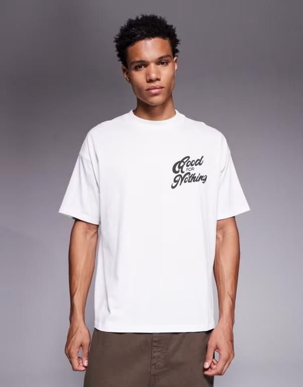 グッドフォーナッシング メンズ トップス Tシャツ プリント ロゴ Good For Nothing oversized tshirt with logo print WHITE ホワイト