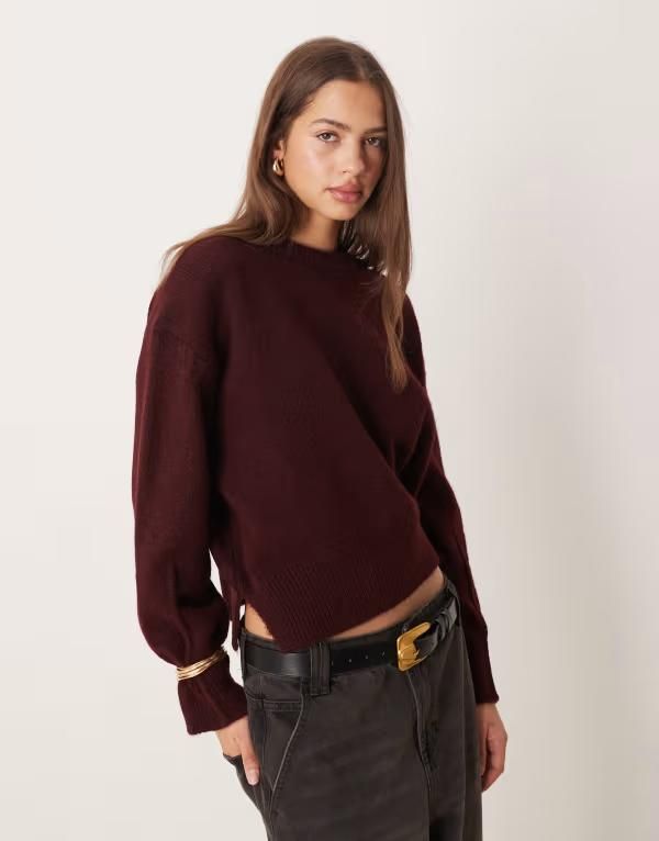 エイソス レディース アウター ニット・セーター クルーネック ASOS DESIGN boxy crew neck sweater with side split detail in plum プラ
