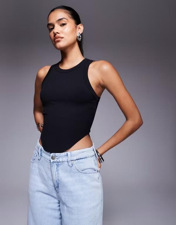 グッドアメリカン レディース トップス ベスト リブ Good American lightweight ribbed racer tank Black 001 ブラック
