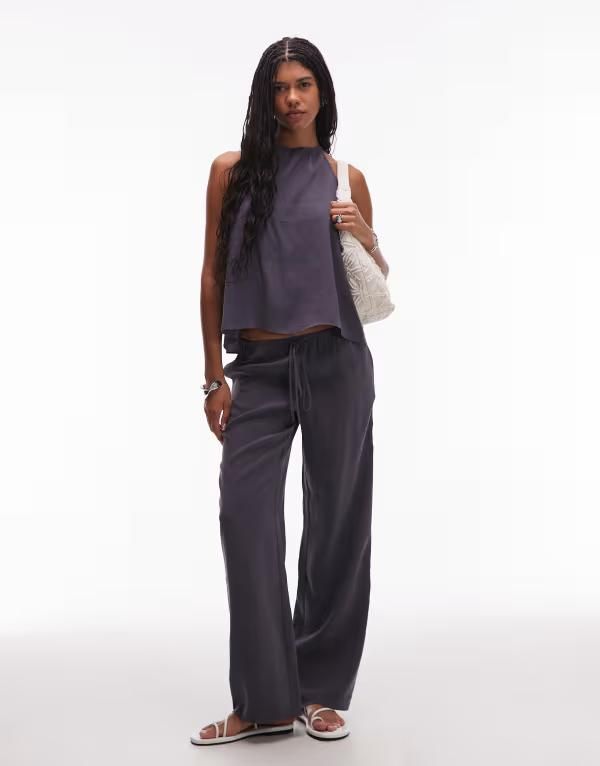 エイソス レディース ボトムス カジュアルパンツ パンツ ASOS DESIGN modal pull on relaxed pants Slate Gray スレート