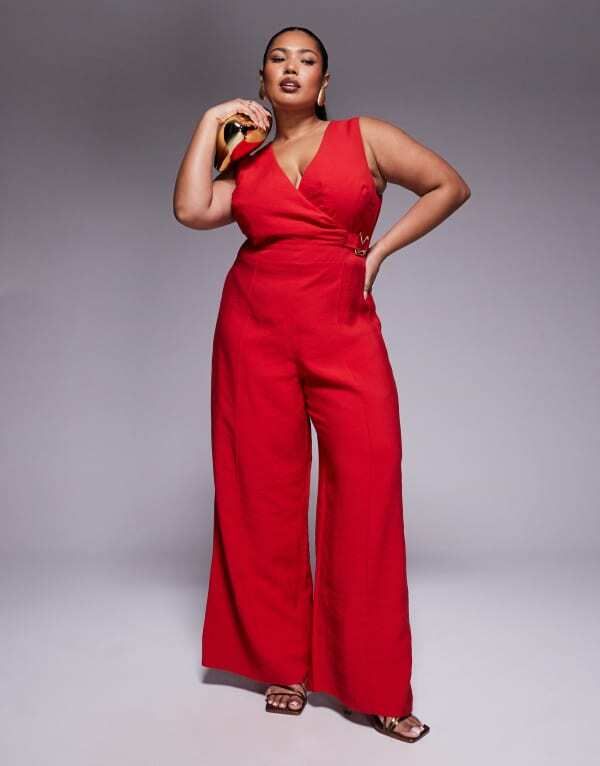 エイソス レディース トップス ジャンプスーツ カットアウト ASOS Curve ASOS DESIGN Curve wrap front cut out jumpsuit with buckle