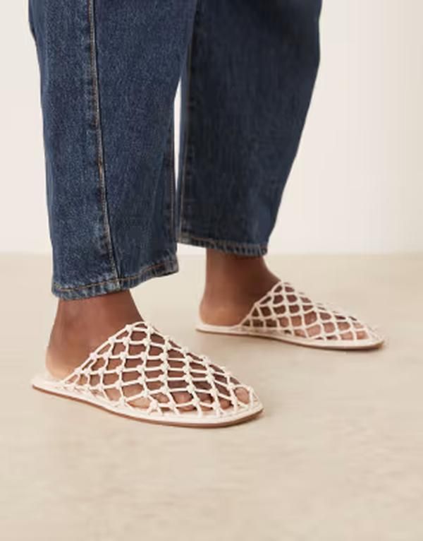 エイソス レディース シューズ サンダル ASOS DESIGN Mercy woven flat mules WHITE ホワイト