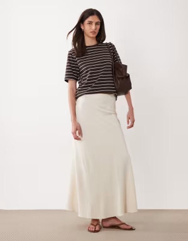 ジェイディーワイ レディース ボトムスカート A ライン サテン マキシ JDY aline satin maxi skirt in cream Whitecap gray グレー