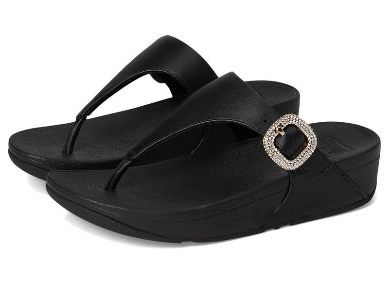 フィットフロップ レディース シューズ サンダル レザー FitFlop Lulu CrystalBuckle Leather ToePost Sandals Black ブラック