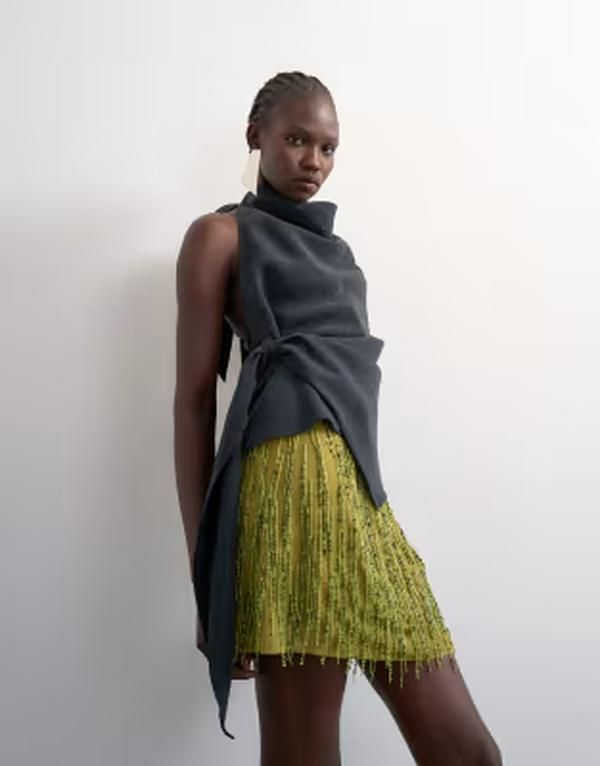トップショップ レディース ボトムスカート ミニ Topshop heavy beaded mini skirt Green グリーン