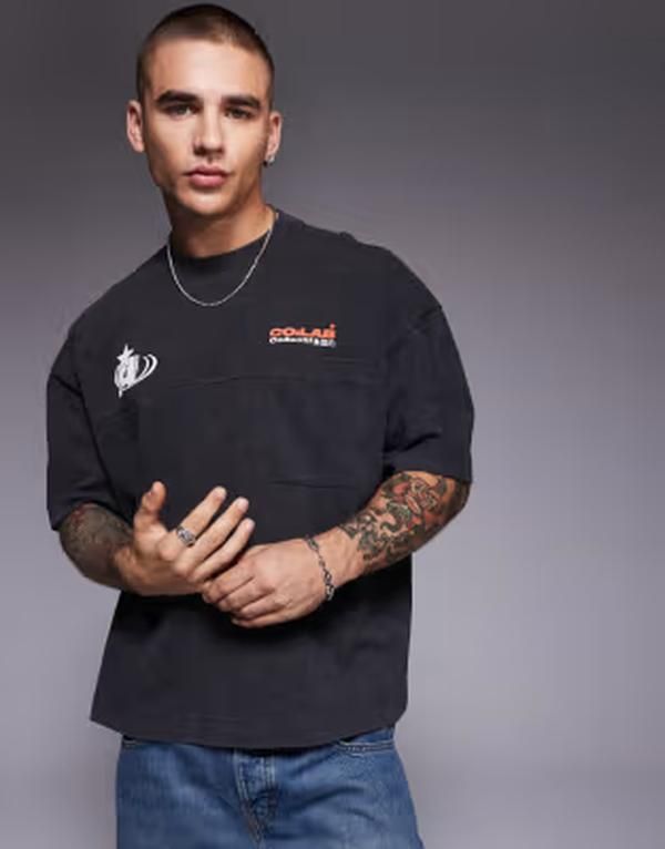 エイソス メンズ トップス Tシャツ グラフィック ASOS DESIGN heavyweight boxy oversized Tshirt with text graphic and pocket
