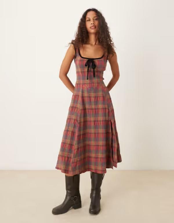 フリーピープル レディース トップス ワンピース ミディ Free People freya strappy midi dress in cherry plaid combo Cherry combo