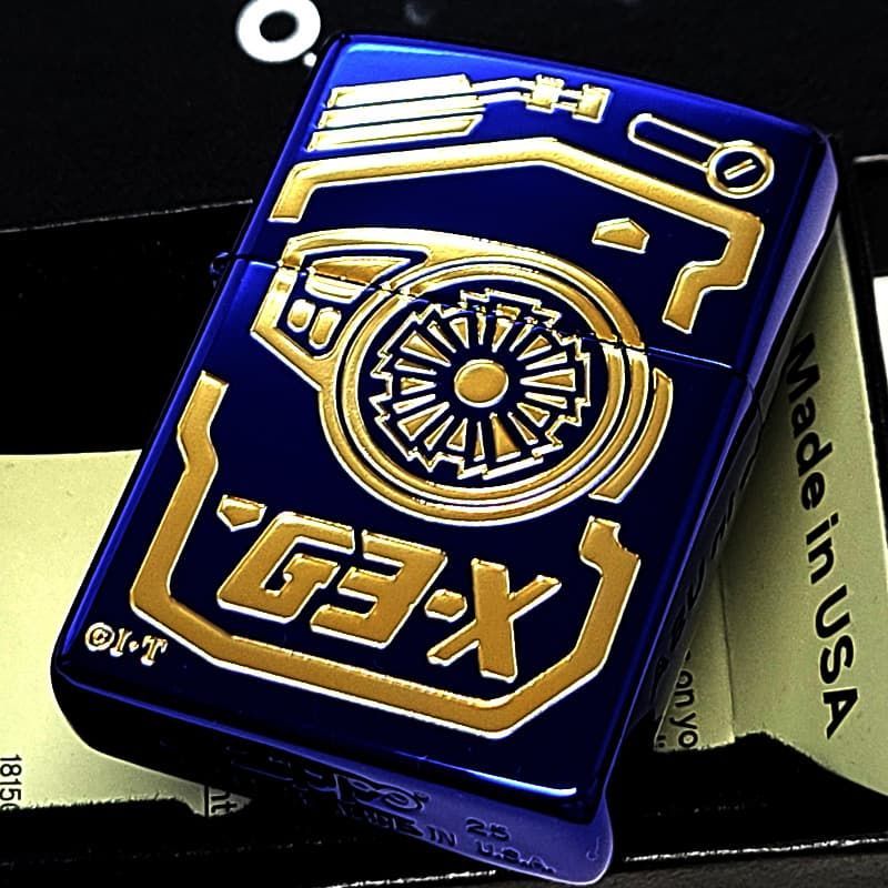ZIPPO ライター かっこいい 仮面ライダー アギト G3-X イオンブルー ゴールド ジッポ 彫刻 特撮 メンズ おしゃれ 金差し 青 ギフト プレゼント