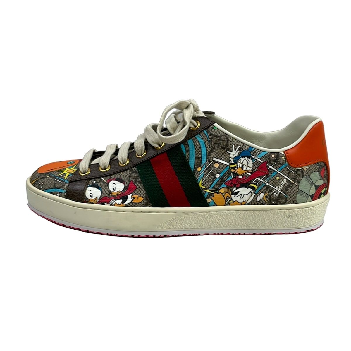 GUCCI(グッチ) スニーカー 24.5 レディース エース 649657 ブラウン×オレンジ×マルチ Disney/ドナルドダック レザー