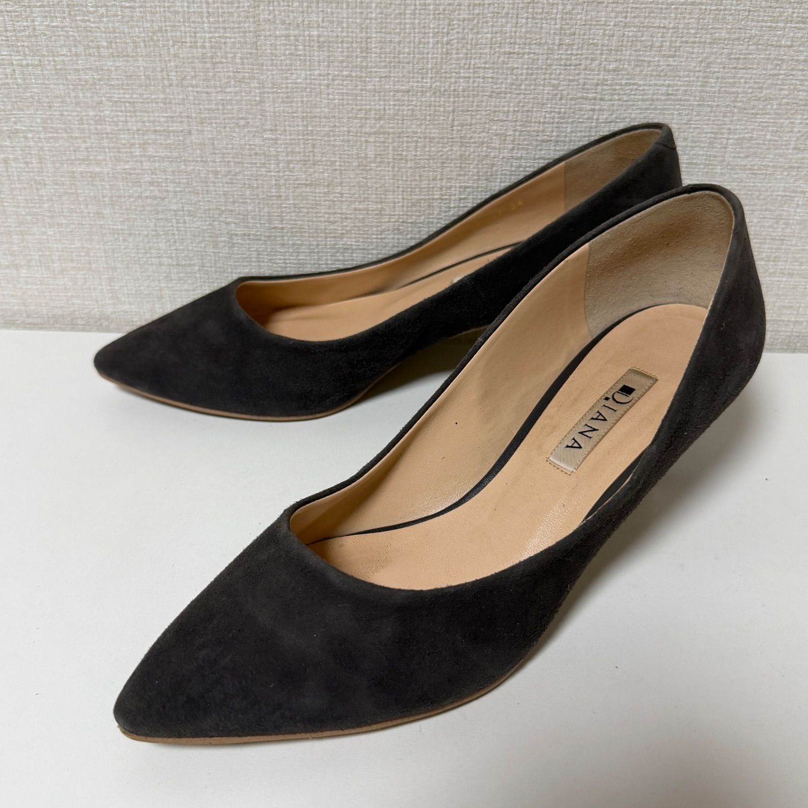 DIANA ダイアナ 黒パンプス 24cm スエード調 ヒール 約5.5cm 日本製